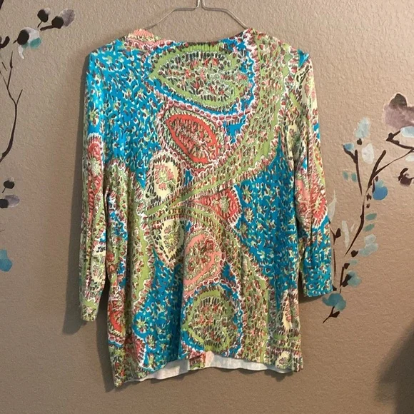 Talbots Blue and Green Paisley Cardigan - Picture 3 of 5